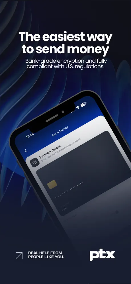 Tela do app PTX Exchange: o jeito mais fácil de enviar dinheiro